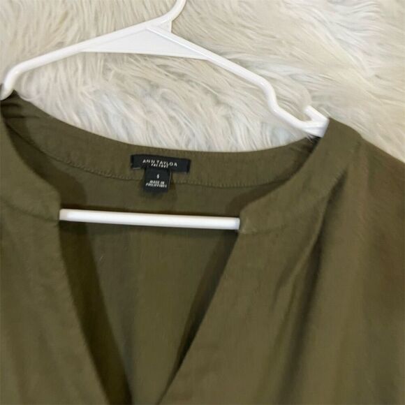 Ann Taylor Women's Small Olive Green Button Front Tie Waist Blouse - Picture 3 of 4